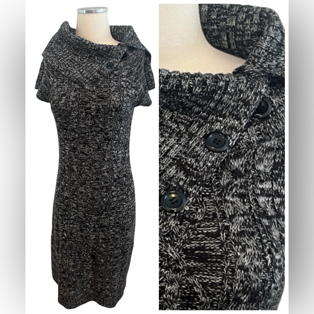 CALVIN KLEIN Black & Grey Heathered Cowl Neck Sweater Dress Sz 4/6